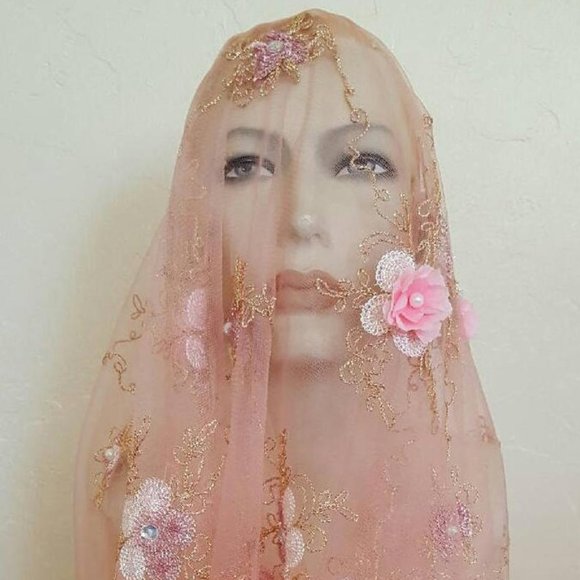 Blush Pink & Gold Embroidered Bridal Veil main image 7